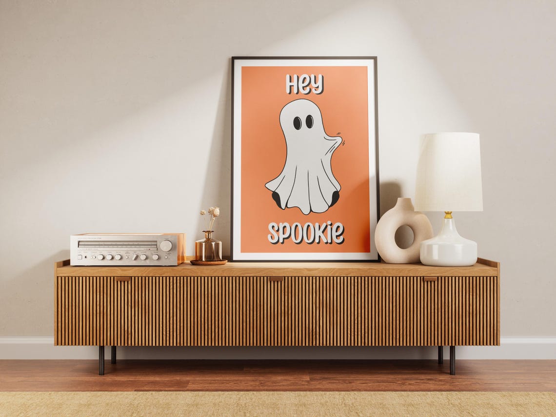 Hey Spookie Cute Ghost Orange Halloween Fun Spooky Season Poster - Image 2