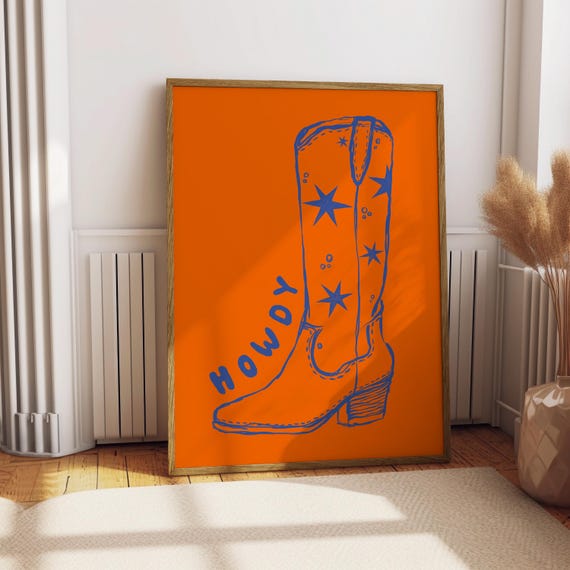 Cowboy Boot Print Cowboy Print Western Print Vintage Print Vibrant Print Preppy Bedroom Decor Cowgirl Print Retro Print Trendy Print