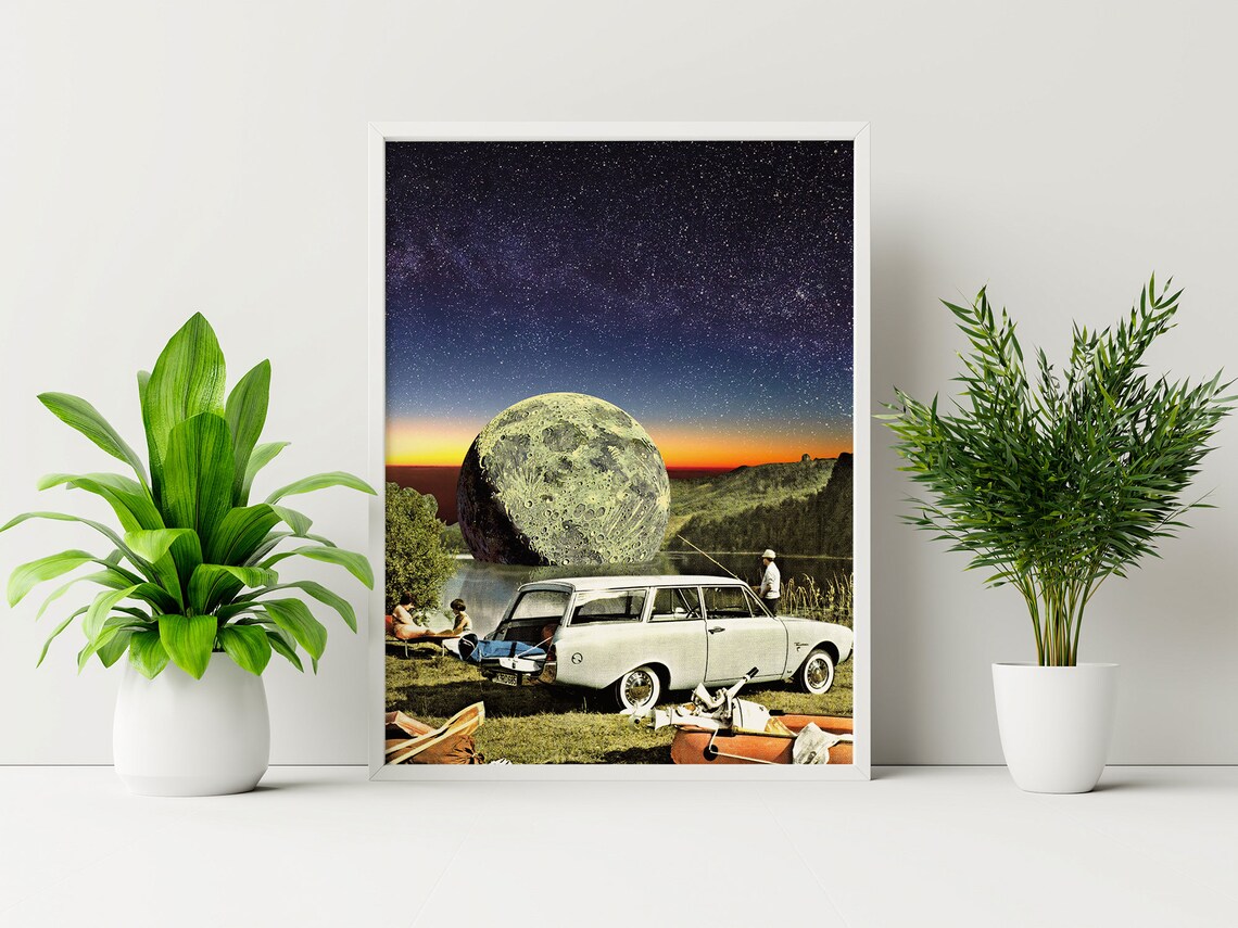 Get You the Moon Collage, Retro Cosmic Art Print - Image 2