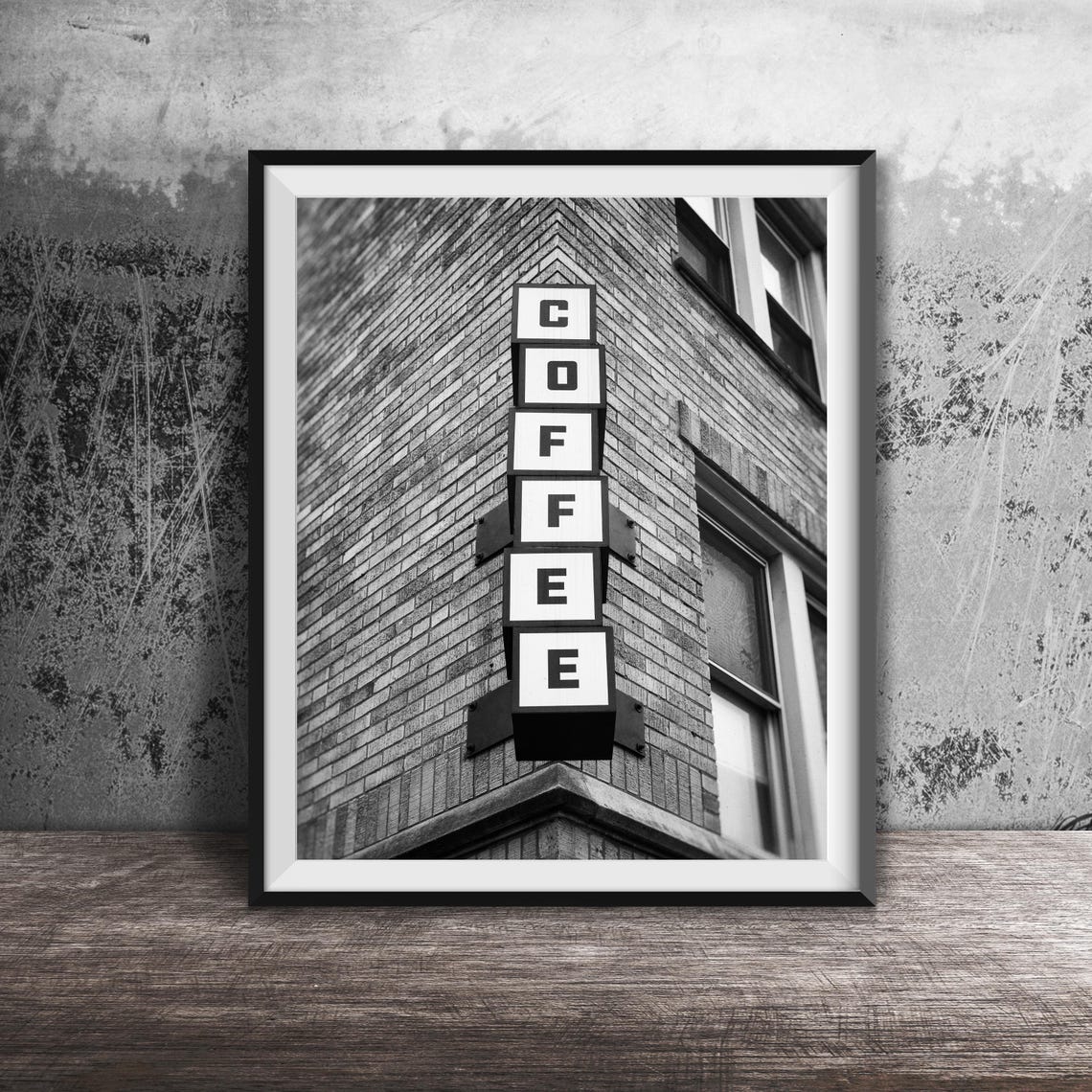 Coffee Vertical Sign on Brick Building Corner Photography Poster - Image 2