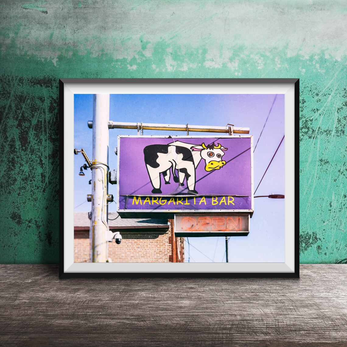 Funny Cartoon Cow Margarita Bar Sign Pilsen Chicago Photo Poster