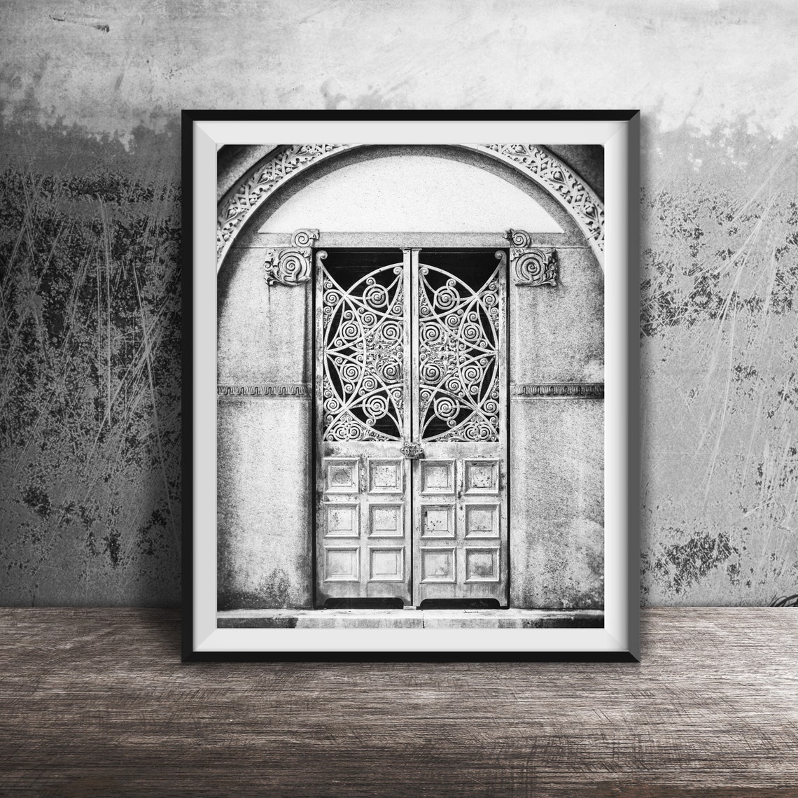 Ornate Turquoise Mausoleum Door Wrought Iron Cemetery Poster - Image 2