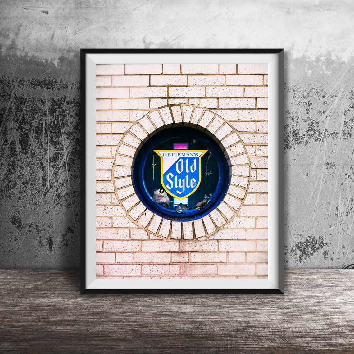 Old Style Beer Shield Logo Round Brick Porthole Window Poster