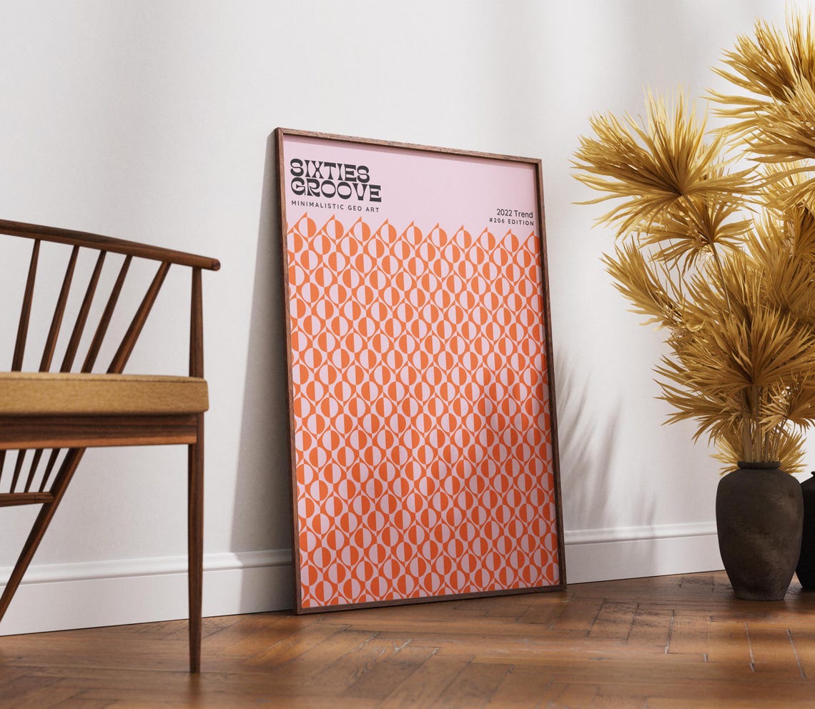 Sixties Groove 2022 Minimalistic Geo Art Poster Orange Retro Pattern - Image 2