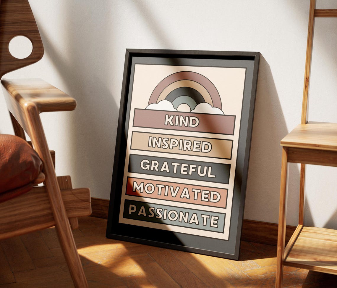 Retro Rainbow Kind Inspired Grateful Affirmation Quote Poster - Image 3