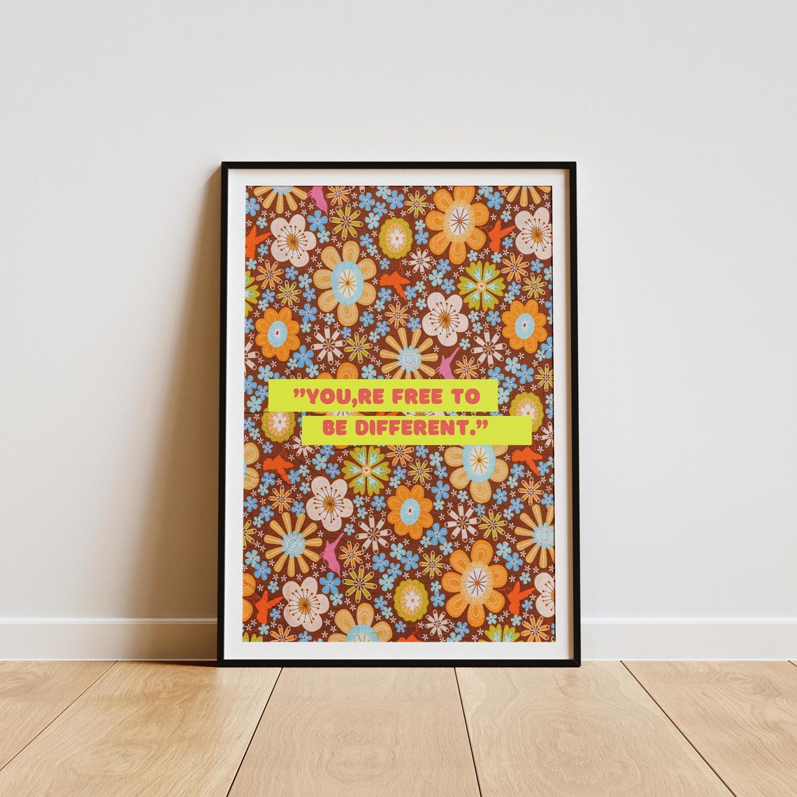 Youre Free To Be Different 70s Groovy Floral Poster Retro Flower Power - Image 4