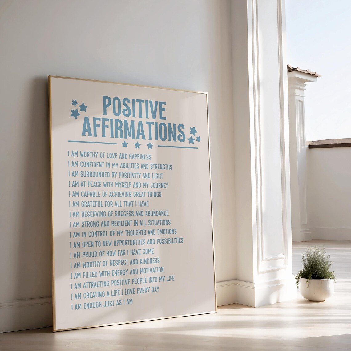 Positive Affirmations Blue Typography Self Care Motivational Stars Poster - Image 2