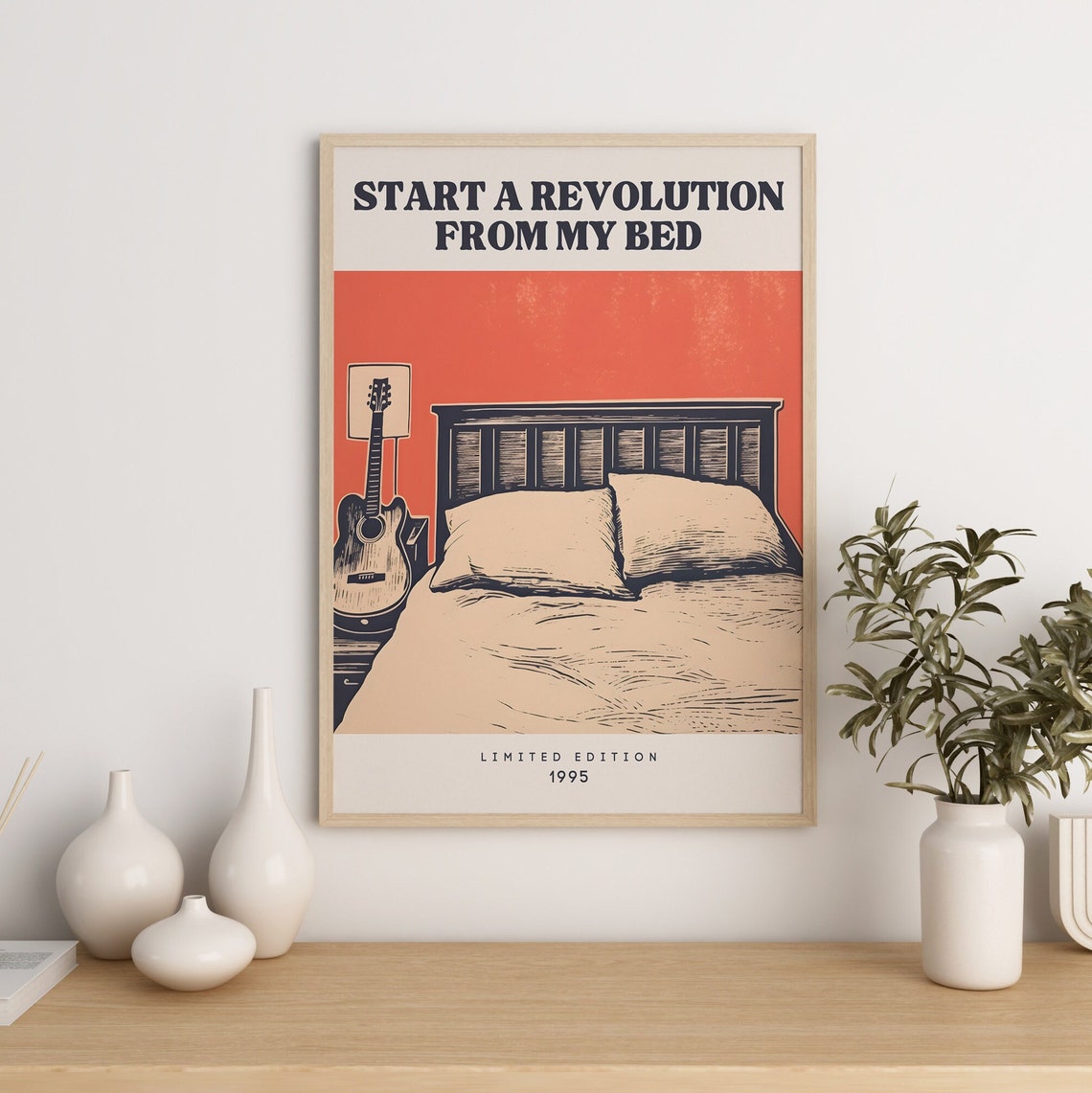 Start a Revolution from My Bed 1995 Lyric Poster Guitar Bedroom Art - Image 3