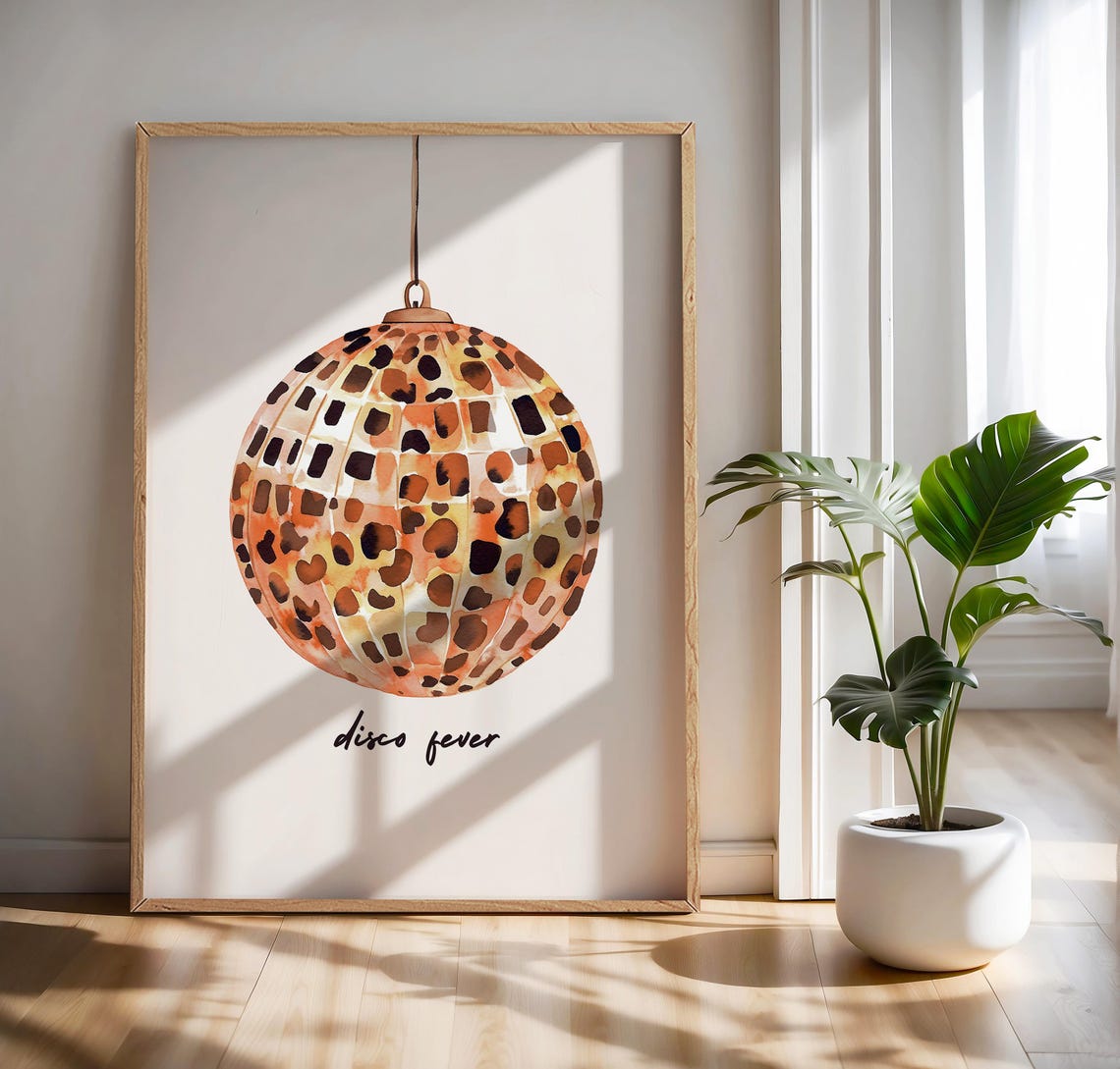 Leopard Spotted Disco Ball Disco Fever Watercolor Poster for Parties - Image 3