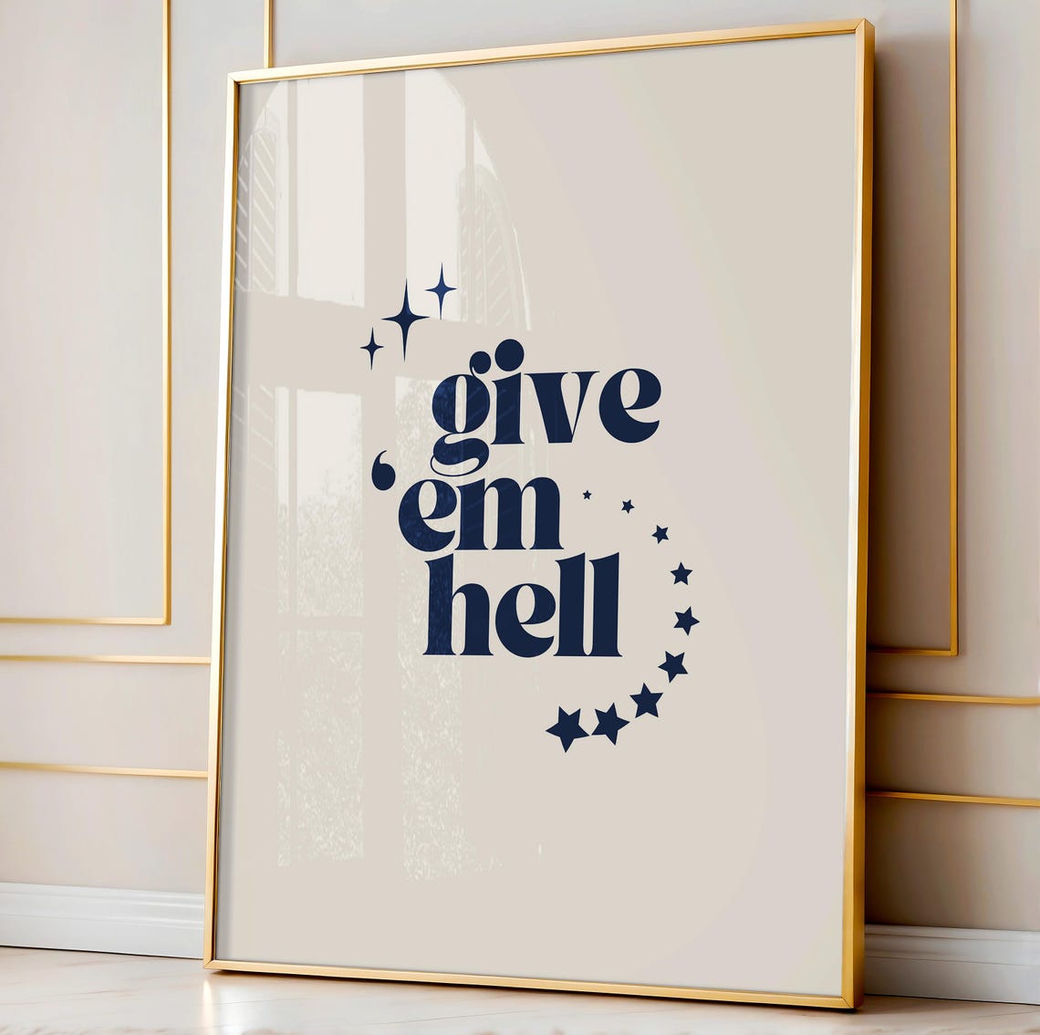Give Em Hell Navy 70s Retro Star Motivational Typography Poster