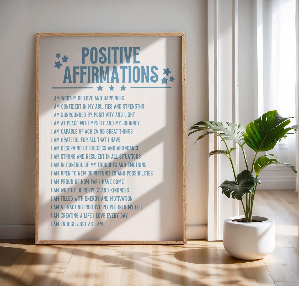 Positive Affirmations Blue Typography Self Care Motivational Stars Poster - Image 3