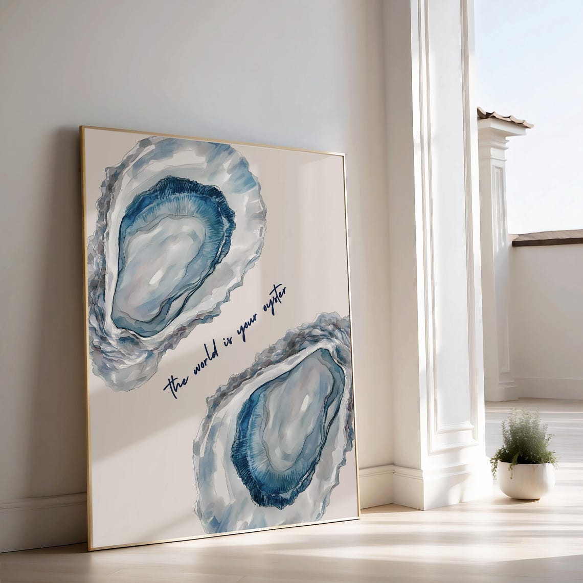 The World Is Your Oyster Watercolor Shell Quote Poster Coastal Art - Image 2