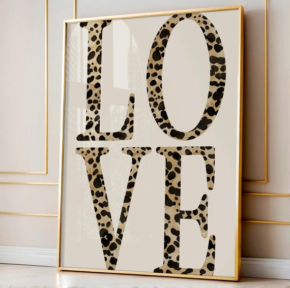 Love Leopard Spotted Typography Poster Neutral Maximalist Decor