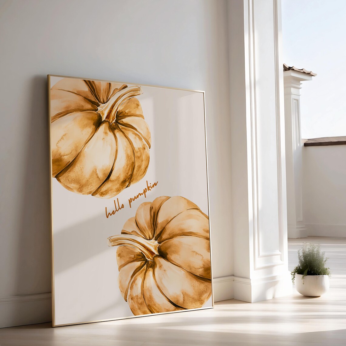 Hello Pumpkin Beige Watercolor Pumpkins Fall Autumn Halloween Decor Poster - Image 2