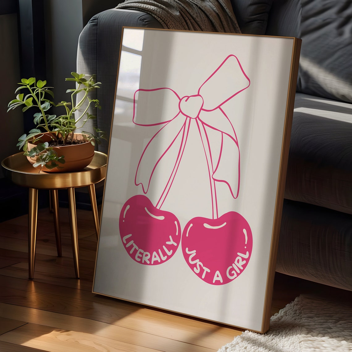 Literally Just a Girl Pink Cherry Bow Poster Coquette Decor Art - Image 3