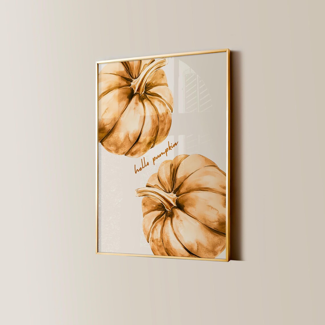Hello Pumpkin Beige Watercolor Pumpkins Fall Autumn Halloween Decor Poster - Image 3