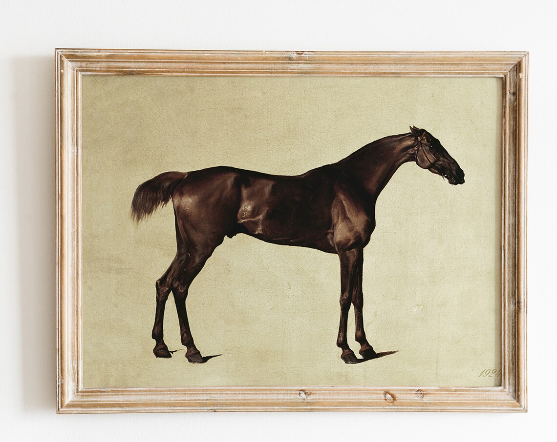 Vintage Dark Bay Horse Portrait Painting 1921 Equestrian Poster