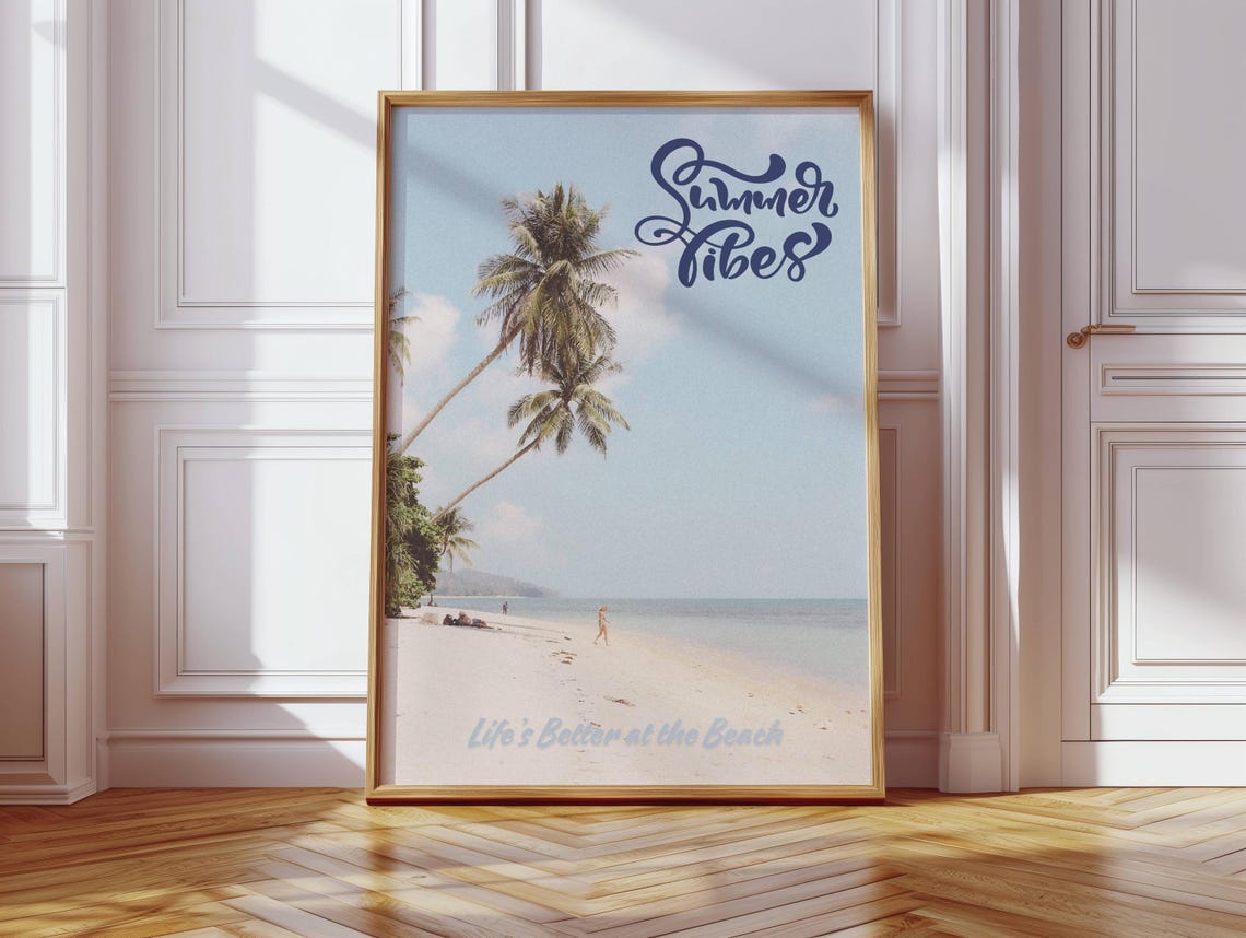 Sunny Summer Vibes Palm Tree Tropical Beach Coastal Photo Poster