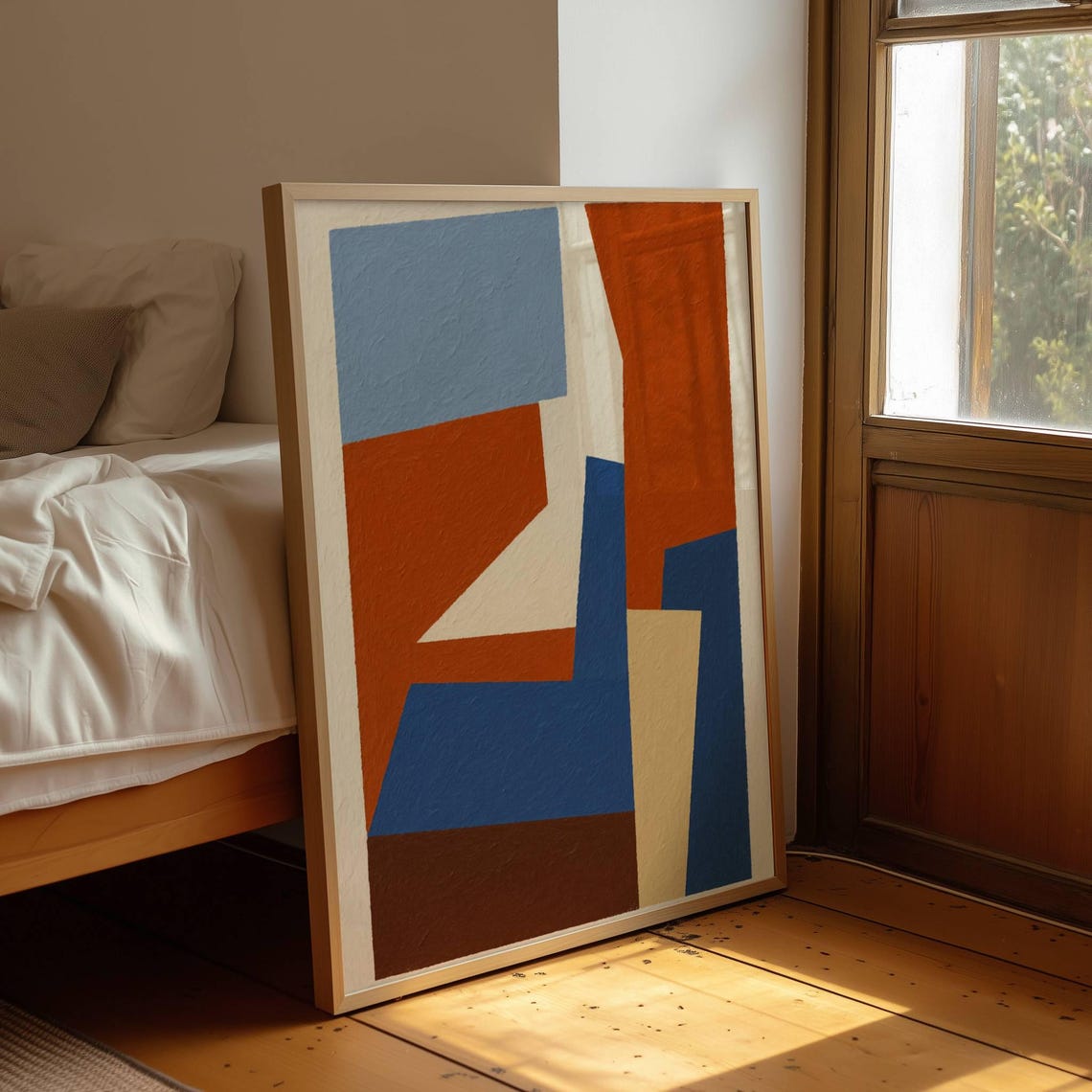 Bold Geometric Abstract in Rust Orange Cobalt Blue Cream Poster