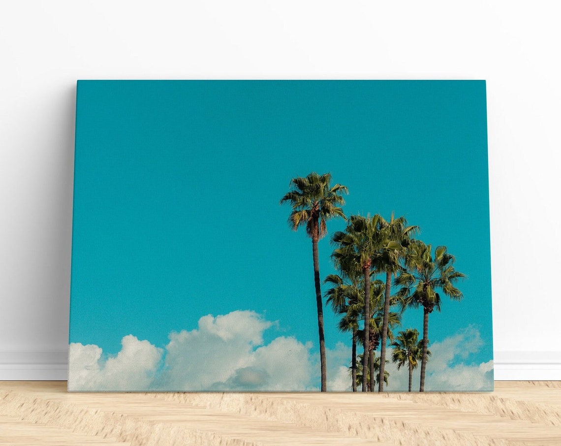 Palm Trees Against Bright Turquoise Sky Minimalist California Poster