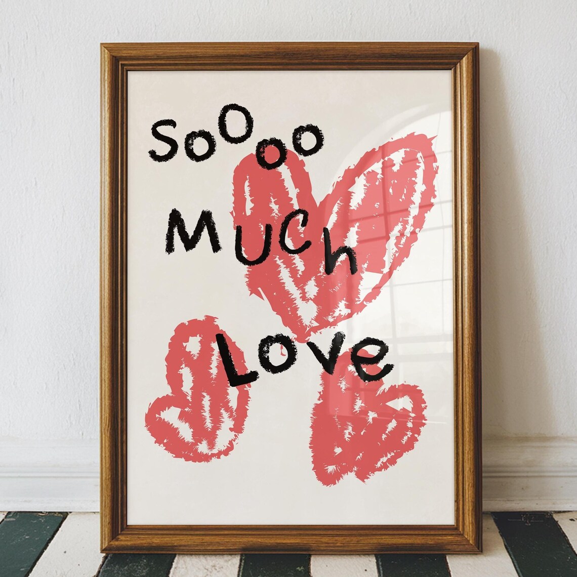 So Much Love Coral Hearts Hand Drawn Playful Affirmation Wall Art