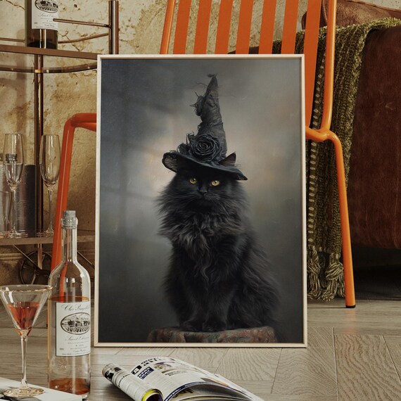 Mystical Black Cat In Witch Hat