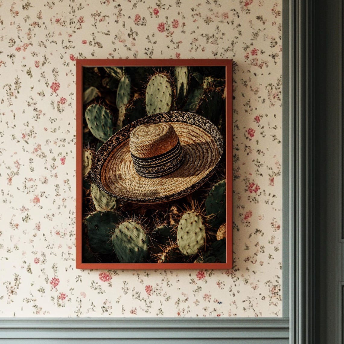 Sombrero on Prickly Pear Cactus Desert Western Photo Art Poster