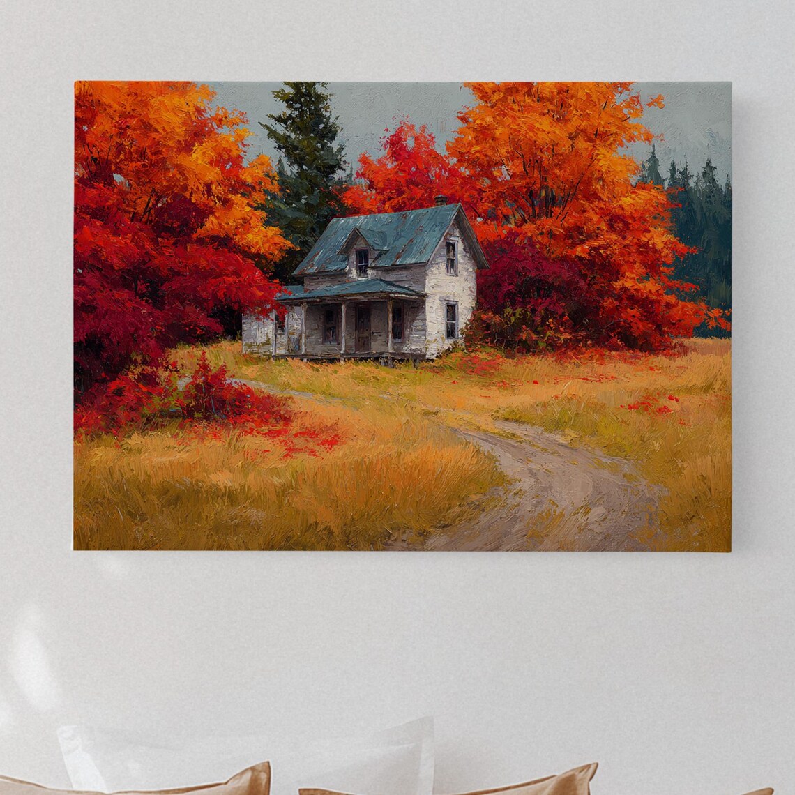 Autumn Farmhouse Art Print, Rustic Country House