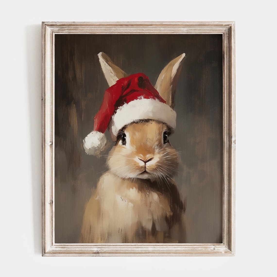Cute Bunny Wearing Santa Hat Portrait Christmas Poster for Kids