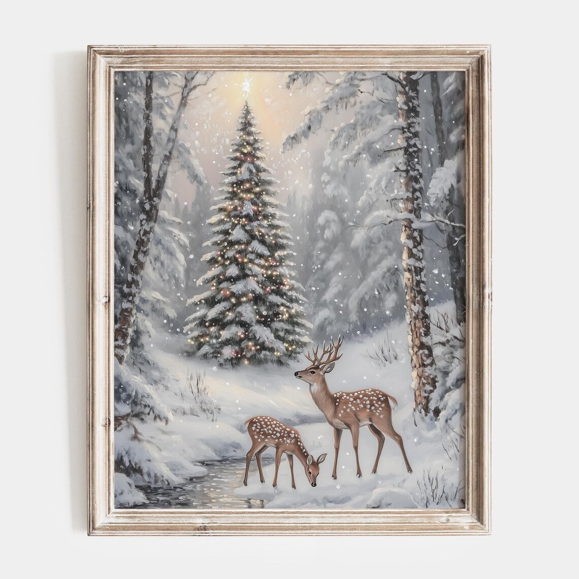 Christmas Tree Oil Painting Winter Landscape Wall Art Farmhouse Oil Painting Christmas Tree Artwork Holiday Decor Xmas Wall Art