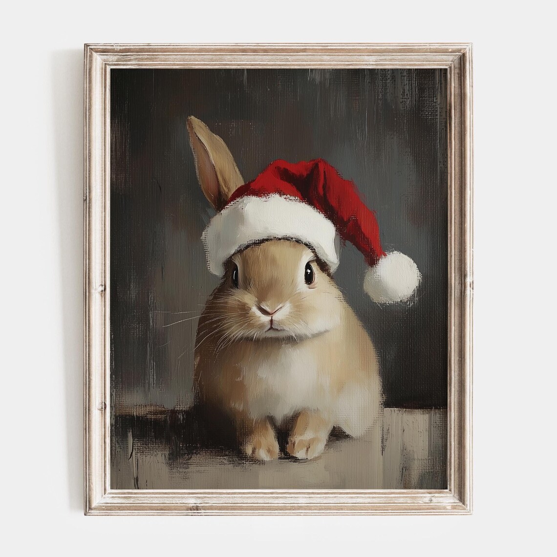 Cute Bunny Wearing A Red Santa Hat Christmas Pet Portrait Poster