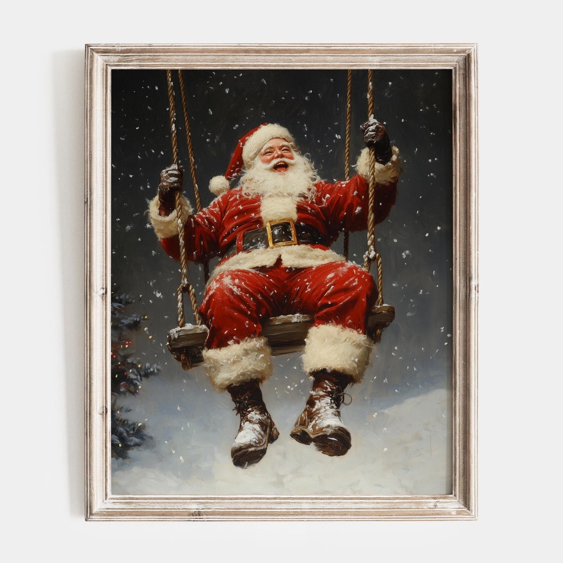 Santa Claus Christmas Wall Art Vintage Winter Print Farmhouse Christmas Decor Xmas Wall Art Holiday Oil Painting Holiday Prints