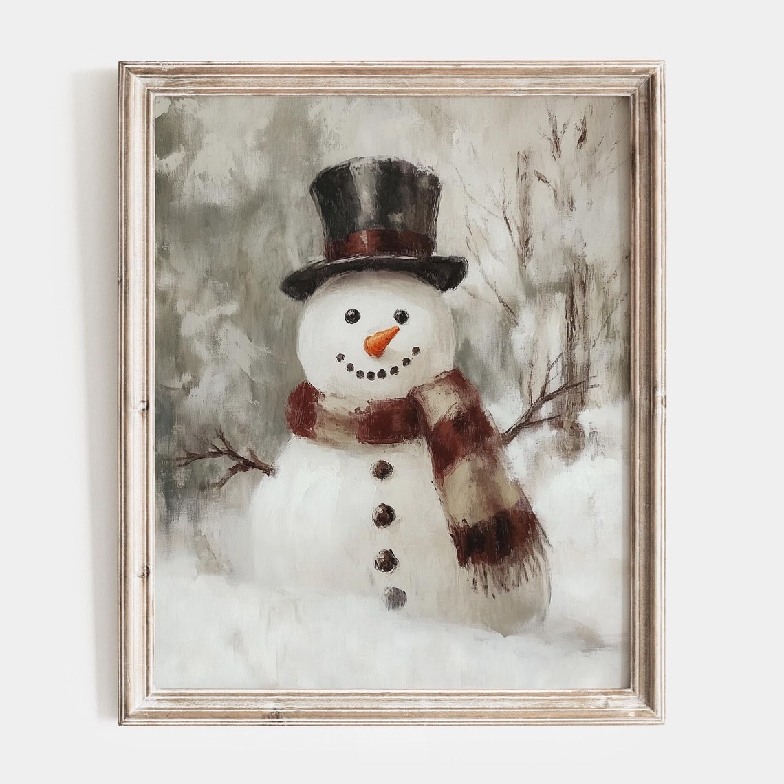 Cheerful Snowman Wearing A Top Hat And Plaid Scarf Winter Poster