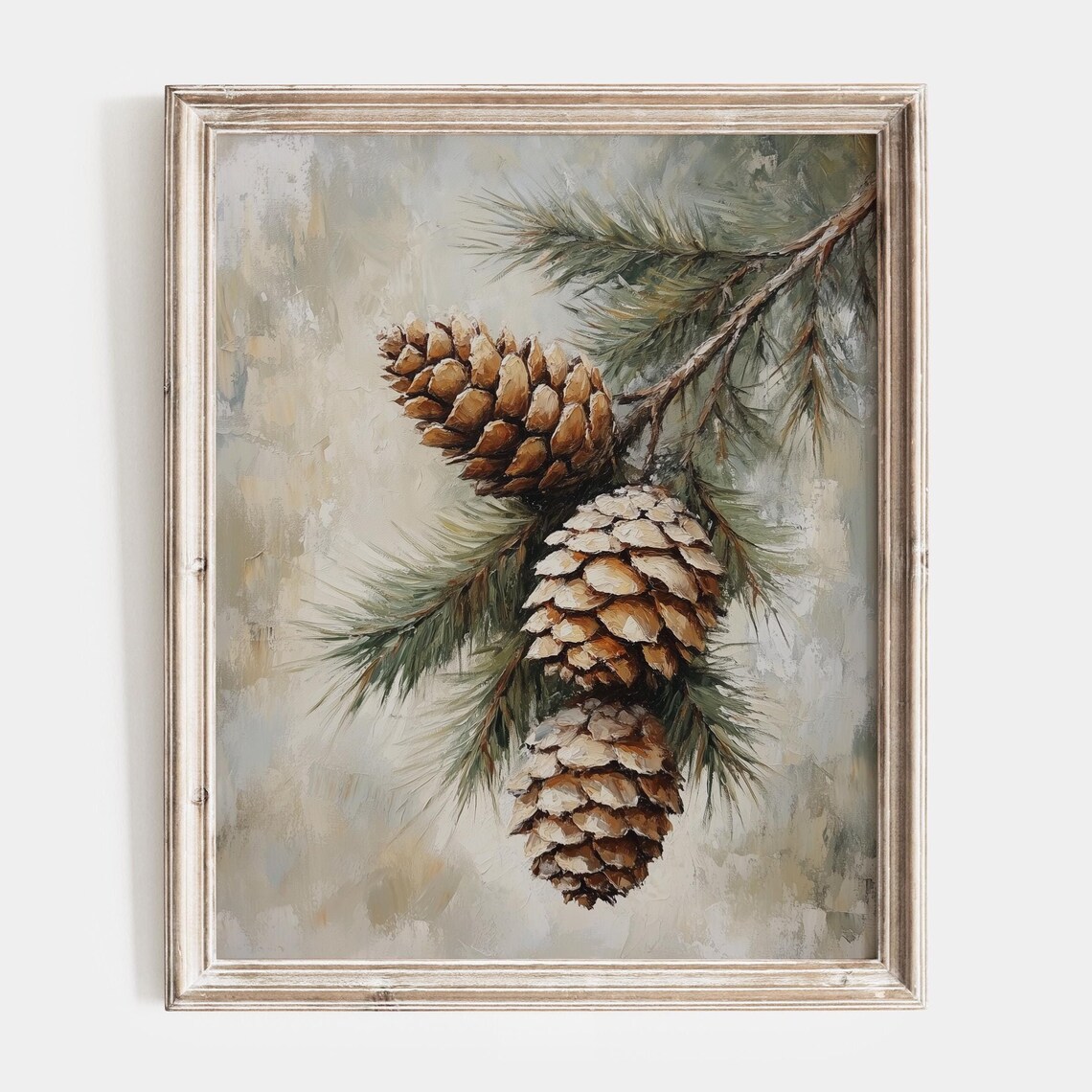 Rustic Pinecone Branch Still Life Vintage Winter Botanical Poster