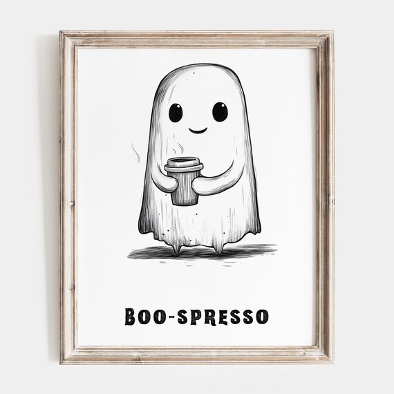 BOO-SPRESSO Cute Ghost With A Coffee Cup Halloween Wall Poster