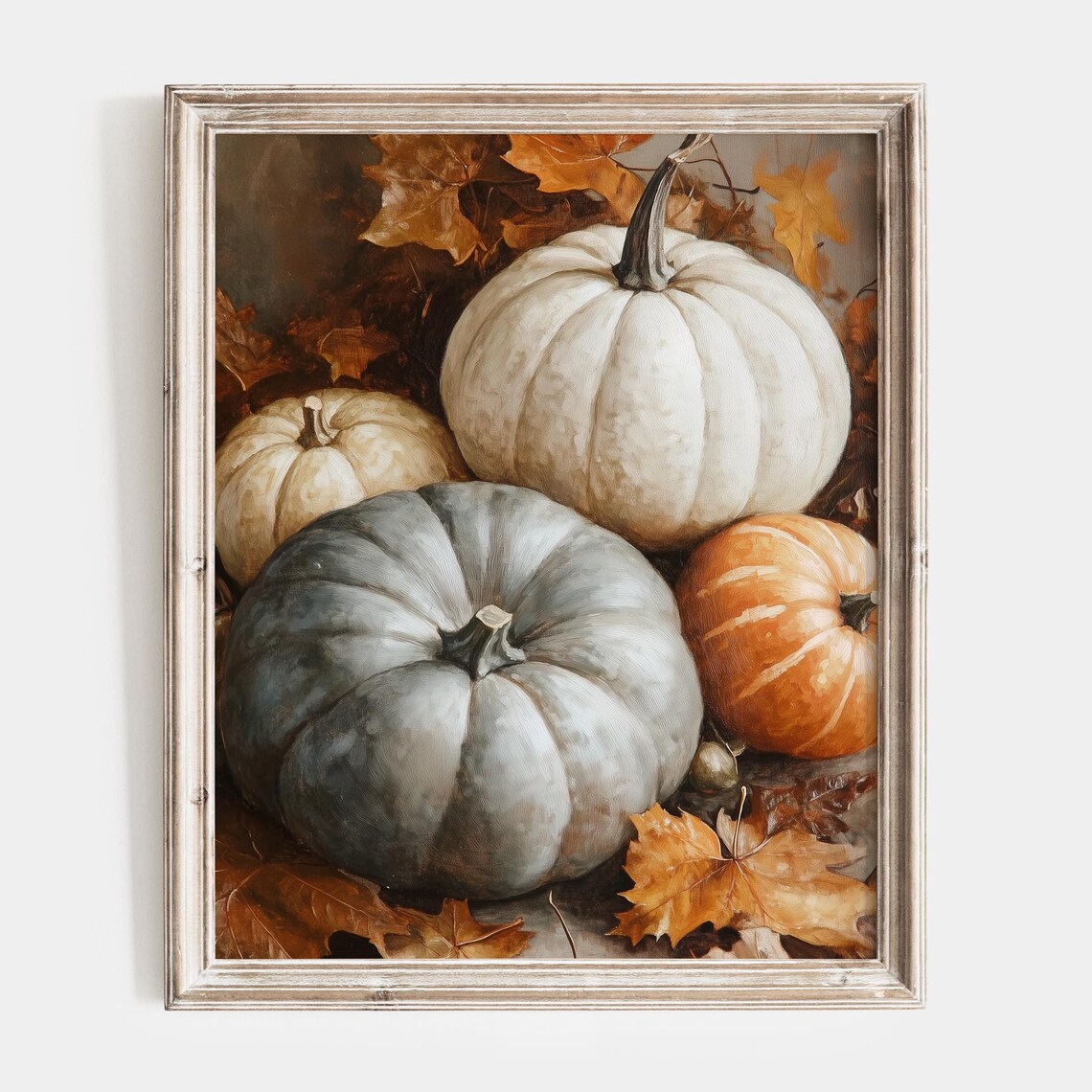Harvest Pumpkin Still Life with Autumn Leaves in Warm Tones Poster