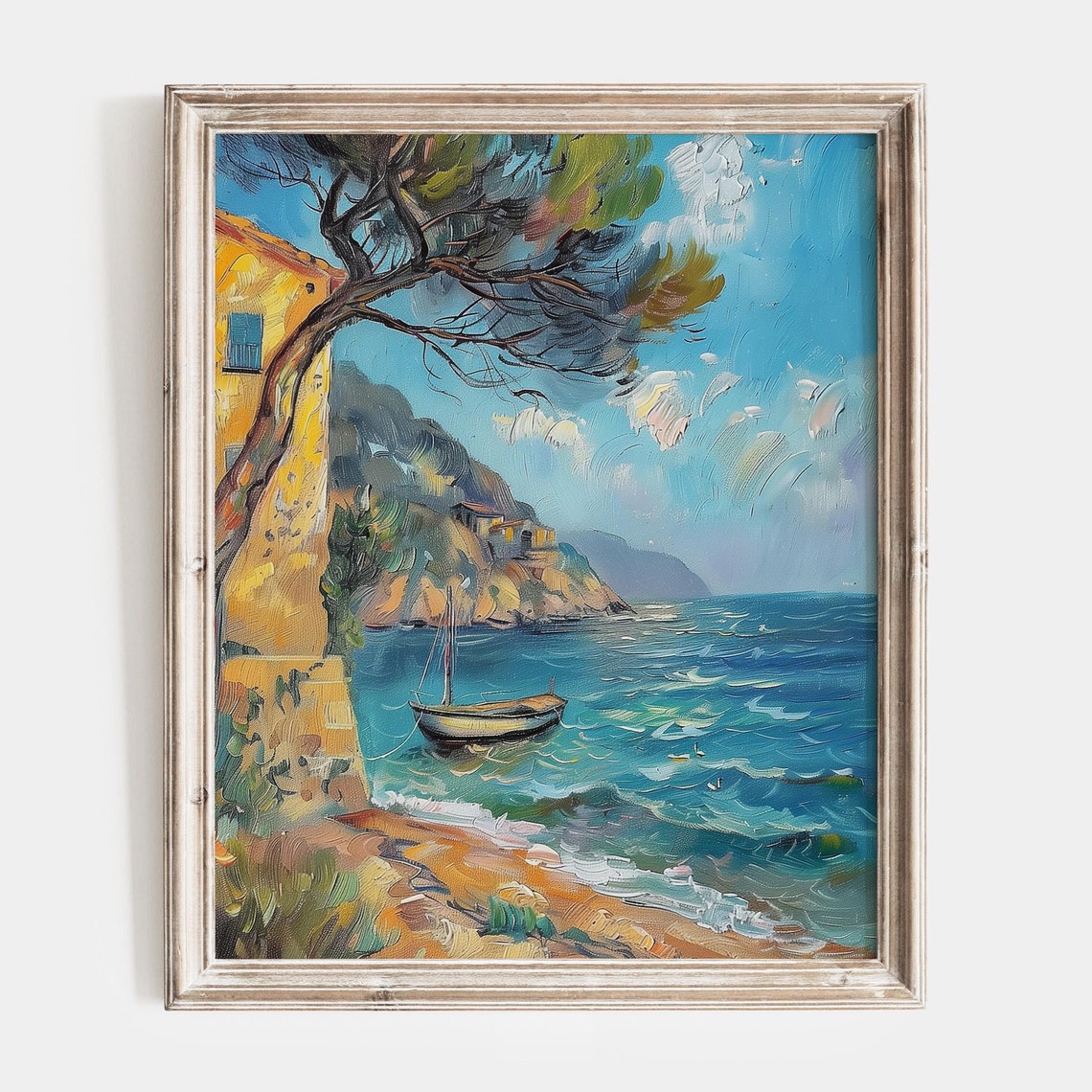 Amalfi Coast Oil Painting Amalfi Italy Print Sea View Wall Decor Mediterranean Sea Costal Wall Art Acrylic Painting