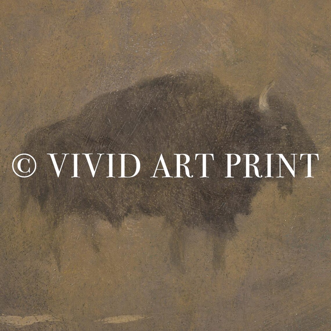 Ghostly Lone Bison in Mist Dark Tonalist Wildlife Painting Poster - Image 4
