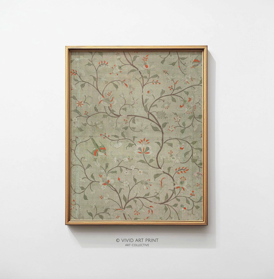 Vintage Floral Bird Pattern, Classic Botanical Textile