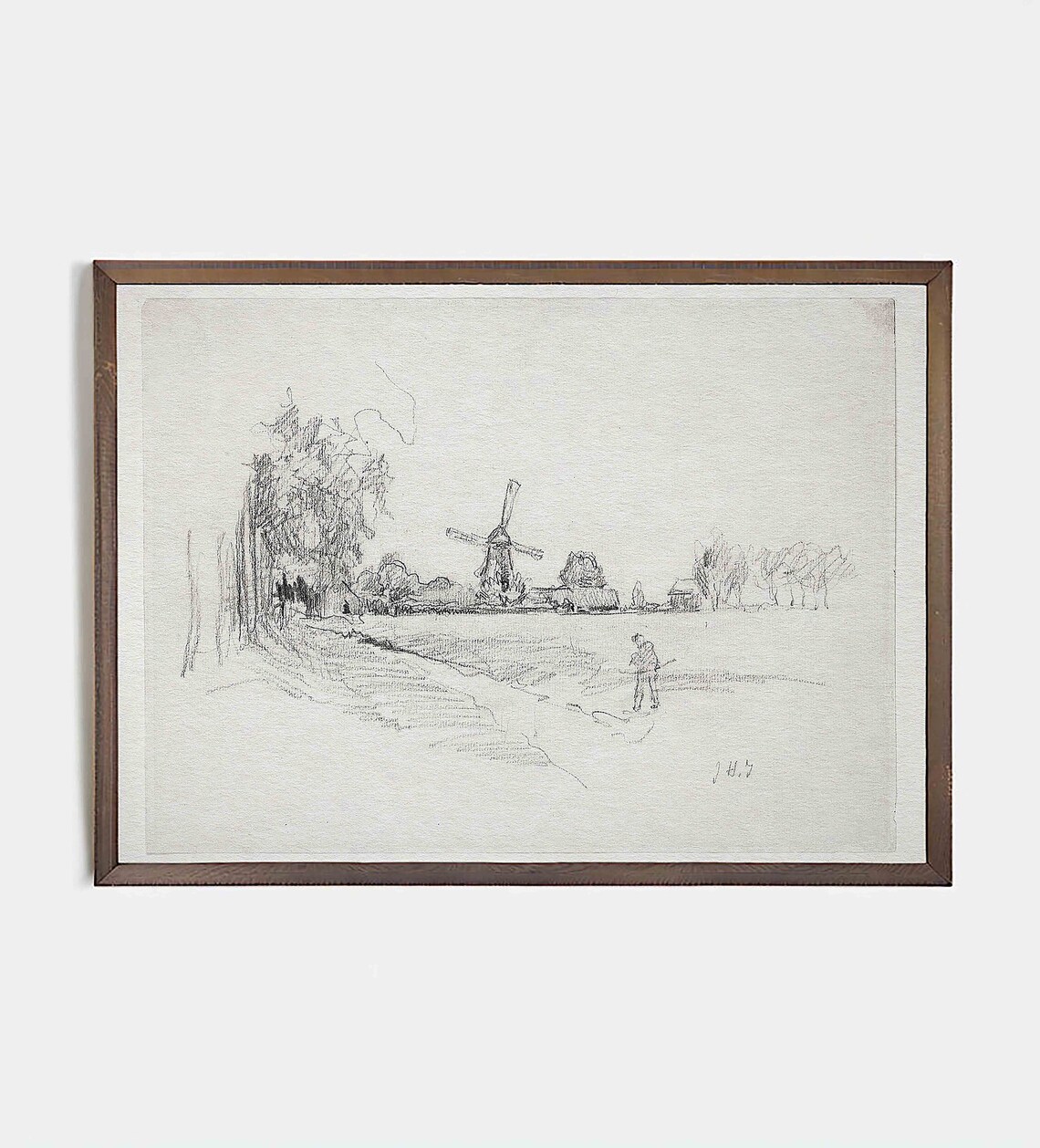 Vintage Dutch Windmill Sketch, Antique Decor Art Print - Image 2