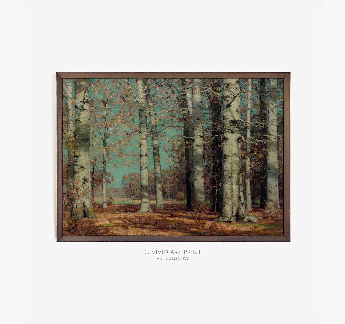 Autumn Forest Landscape, Vintage Rustic Home Decor