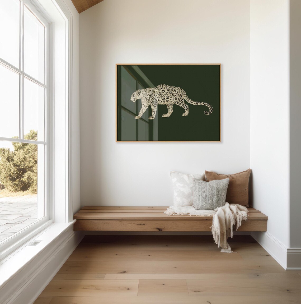 Walking Spotted Leopard on Deep Olive Green Vintage Wildlife Poster - Image 3