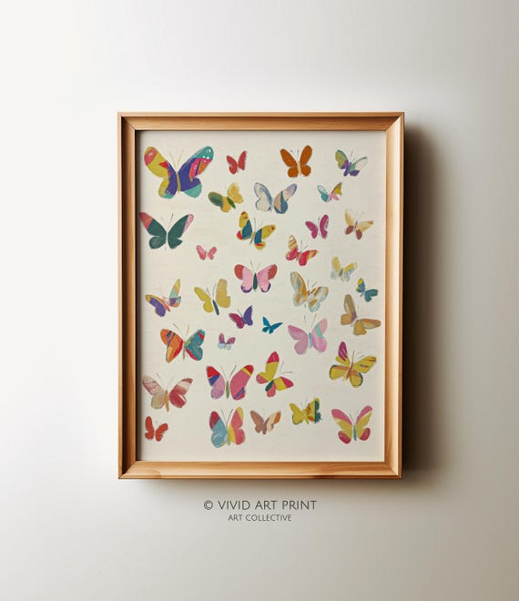Abstract Butterfly Illustration Wall Art Vintage Cottage Core Nursery Home Decor Vivid Art Print Ia 613