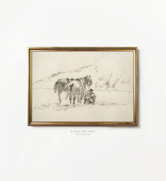 Vintage Western Cowboy Pencil Sketch Art Print