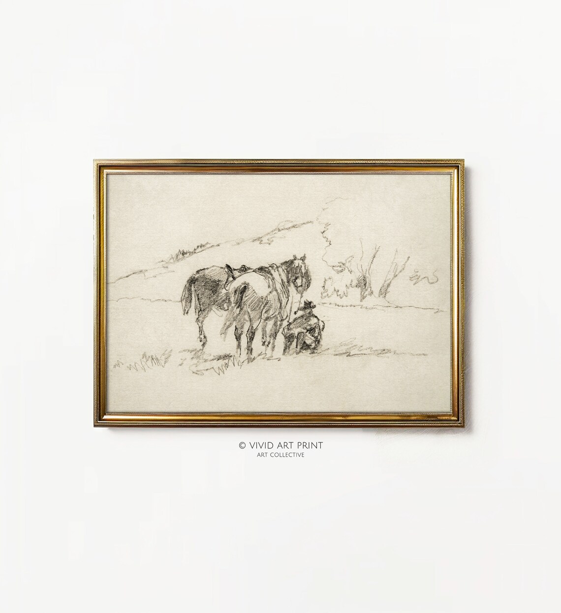 Vintage Western Cowboy Pencil Sketch Art Print