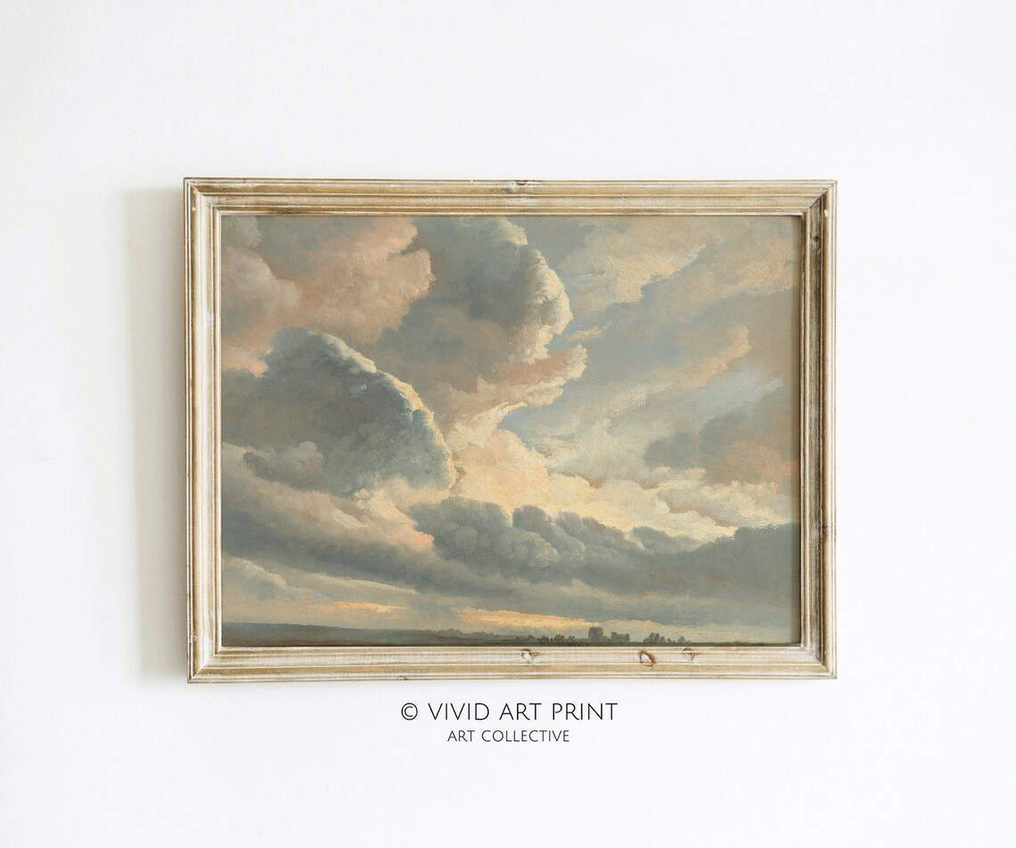 Vintage Landscape Art Study Of Clouds Near Rome