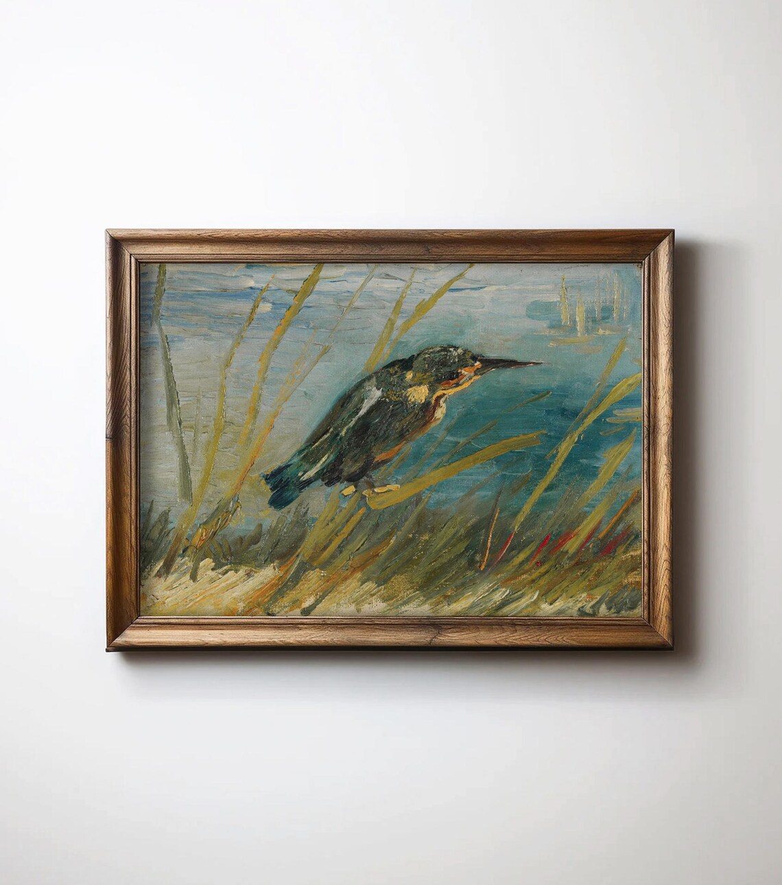 Reed Bird Vintage Rustic Oil Painting, Farmhouse - Image 2