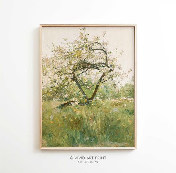 Vintage Orchard Tree Wall Art Impressionist Peach Blossoms Spring Garden Home Decor Vivid Art Print Ch 109