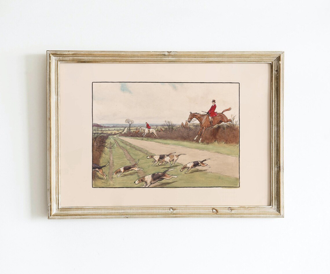 Vintage Fox Hunt Equestrian Riders Hounds Countryside Poster - Image 2