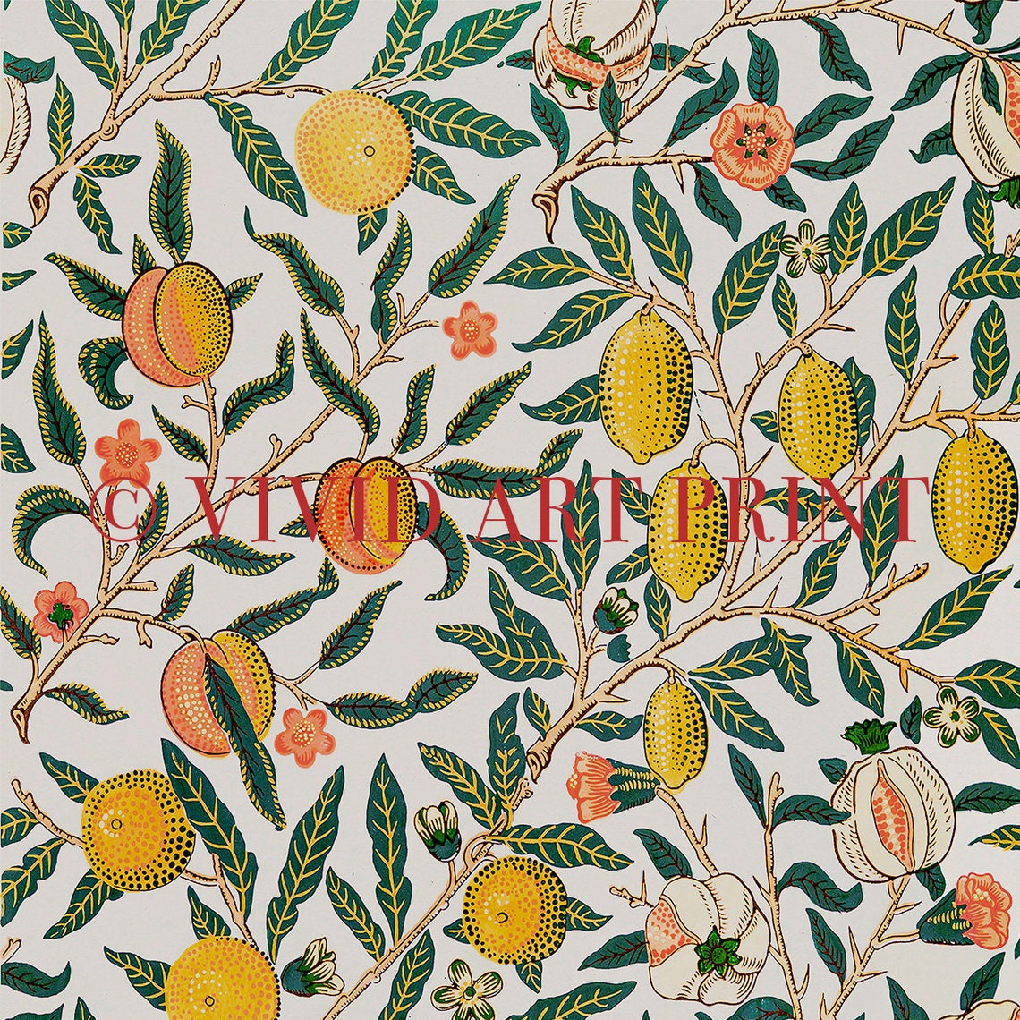 Vintage Antique Pattern Wall Art Lemons And Pomegranates Home Decor Vivid Art Print Wm 217 - Image 4